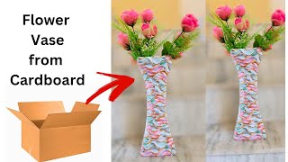 How To Make Flower Vase with Cardboard and Paper  Cardboard Flower Vase  Flower Vase from Waste [upl. by Eilsek]