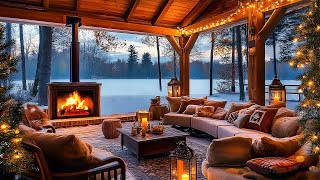 Cozy Winter Porch Ambience❄️ Gentle Jazz Tunes amp Winter Vibes for Unwind 🔥 Fireplace Sounds [upl. by Alina]