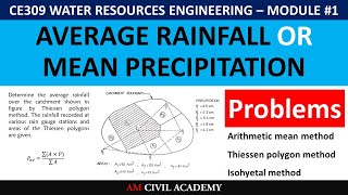 WRE Module1 PART08 Average Precipitation or Mean Rainfall computation over a catchment area [upl. by Iahcedrom]