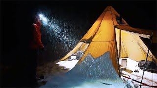 Hot Tent Winter Camping In Heavy Snow [upl. by Eillim564]