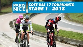 The breakaway riders in the Côte des 17 tournants hill  Stage 1 Chatou  Meudon  ParisNice 2018 [upl. by Natty881]