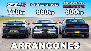 Ford Mustang vs Chevy Camaro vs Dodge Hellcat Redeye ARRANCONES [upl. by Yamauchi]