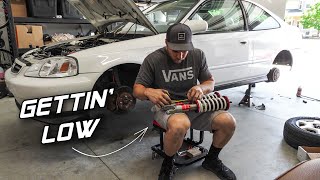 Coilover INSTALL on my 900 Honda Civic  Low and Slow [upl. by Aisatsana278]