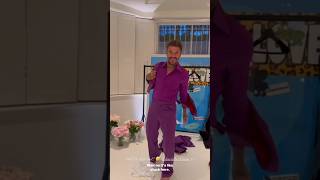 David Beckham struggles to fit into his iconic purple wedding suit at 25th anniversary [upl. by Ydor]