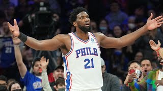 Joel Embiid Dunks on Allen 40 Pts Triple Double vs Cavs 202122 NBA Season [upl. by Ahsinuq]