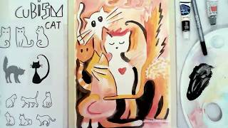 Halloween Cubism Cat painting for children [upl. by Virgel]