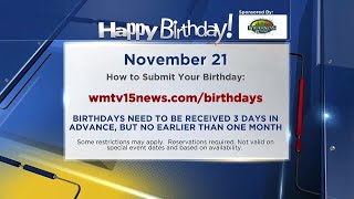 Birthdays for Thursday November 21 [upl. by Warder]