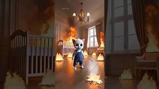 Dad Cat save his son from fire 🔥 🙀 cat catsoftiktok shortsfeed trendingshorts viralshorts [upl. by Eidnam32]