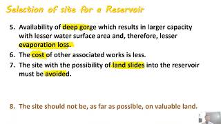 Reservoir  Selection of Site for a Reservoir 55 [upl. by Aeht521]