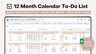 Calendar Checklist Template  12 Month Google Sheets Calendar Planner  Habit Tracker 2024 [upl. by Kincaid]