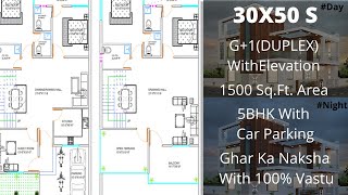 30x50 South Facing Duplex House Plan As Per Vastu  1500 Sqft  5BHK  Modern Design [upl. by Ferrell801]