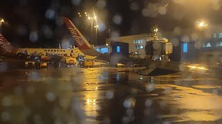 Airbus A320200  AirAsia  Rainy Night Pushback Taxi and Takeoff at Kuala Lumpur Int Airport [upl. by Wightman]