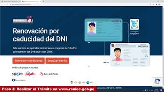 Tramite renovación de DNI por internet RENIEC  Renovar DNI caducado paso 3 [upl. by Enitsed]