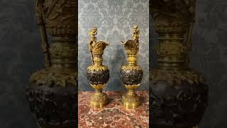 Pair of Renaissance style French patinated bronze ewers [upl. by Ika]