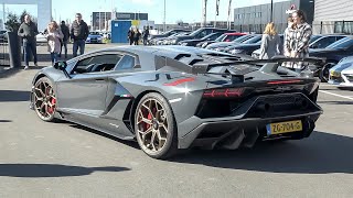 Lamborghini Aventador SVJ with Decat Capristo Exhaust  LOUD Revs Flames amp Accelerations [upl. by Lluj]