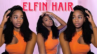 HIGHLY RECOMMENDED GLUELESS INVISIBLE HALF WIG 3 In 1 KINKY CURLY Ft ELFIN HAIR [upl. by Allez]