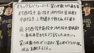 オリックスバファローズ第一次戦力外通告選手出ました！支配下枠の村西投手、前投手、河内投手、宜保選手には育成再契約を打診した模様！第一次戦力外来週、第二次戦力外がドラフト後に出ると思います！Vol207 [upl. by Riggall]