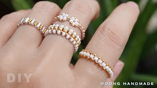 Pure white beaded ring set How to make rings Jewelry making tutorial [upl. by Pavel932]