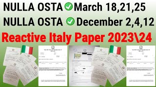 NULLA OSTA March 182125 ✅ NULLA OSTA December 2412 ⛔Reactive Italy Paper 2023\24 [upl. by Mccallum]