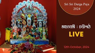 মহানবমী  চণ্ডীপাঠ  LIVE  Cardboard Durga Puja 2024  Sayans art zone [upl. by Pudens139]