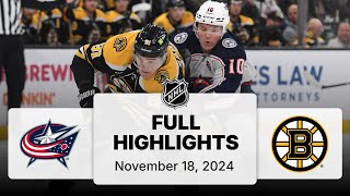 NHL Highlights  Blue Jackets vs Bruins  November 18 2024 [upl. by Ynahpit]