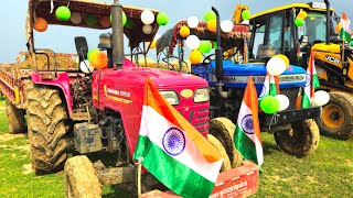 Sonalika Di734 and Mahindra 585 Di Tractor with Fully overloaded Trolly and jcb 3dx plus pappu jcb [upl. by Hamnet]