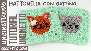 Tutorial Uncinetto  Mattonella con Gattino per Copertine e non solo [upl. by Urd]