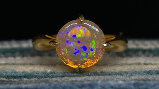 Absolutely Stunning Rainbow Galaxy 4Prong 18k Gold Luxury Crystal Opal Ring [upl. by Kelson]