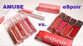 Espoir Couture Lip Tint Shine vs Amuse NuDew Tint  Which is the better [upl. by Aihsikal]