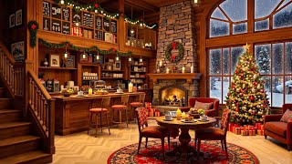 Warm Christmas Coffee Shop amp Christmas Jazz Music 🔥Snowfall amp Fireplace Sounds to Relax Sleep [upl. by Llevram]