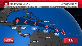 Major Hurricane Beryl intensifies Sunday as it barrels toward the Windward Islands [upl. by Prosper]