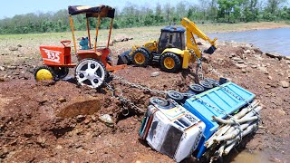 Tata 4825 Tipper Accident Pulling Out Jcb Backhoe HMT 4x4 Tractor  Tata Dumper  Jcb Tractor CS Toy [upl. by Adnovad]