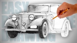 How to draw a retro car  Easy Perspective Drawing 18 [upl. by Hauge]