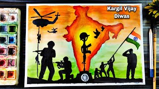 Kargil Vijay Diwas Drawing Easy  How to draw Kargil Vijay diwas  Poster Drawing with Colour [upl. by Nimaynib]