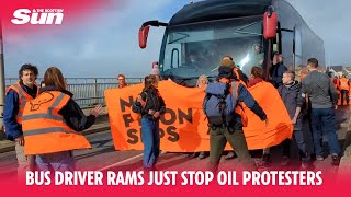 Bus driver rams Just Stop Oil protesters blockade nearly running them over [upl. by Odey]