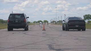 800 HP Tahoe RST vs 707 HP Hellcat Challenger Widebody [upl. by Melburn]