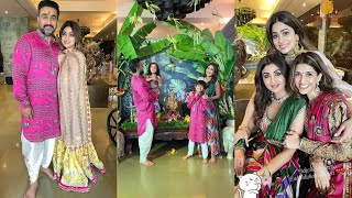 Shilpa Shetty Raj Kundra Twinning With Kids Samisha and Viaan on Ganesh Chaturthi  Shamita Shetty [upl. by Eiramnna325]