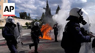 Greek police clash with protesters outside parliament [upl. by Rheba]