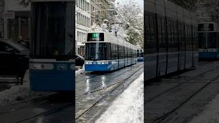 Trams in Zurich city center Bahnhofstrasse on a muddy winter day 🇨🇭Zürich Switzerland [upl. by Snevets]