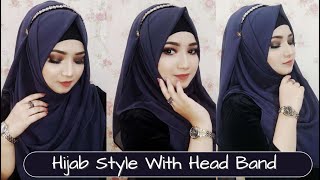 Hijab Style With Head Band 💜 Hair Band 💜 Head Accessories 💜 Full Coverage [upl. by Akcimat]