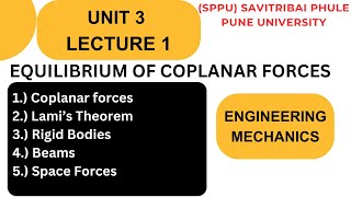 UNIT 3  LECTURE 1  EquilibriumCoplanar force system  Engineering Mechanics SPPU Pune university [upl. by Sturrock]