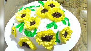 sunflower theme cake decoration Cake decoration Nadiya nur [upl. by Ynatterb]