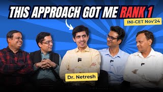 Dr Netresh Rank 1 INICET 2024  Preparation strategy amp study plan How he cracked Rank 1 [upl. by Swigart]