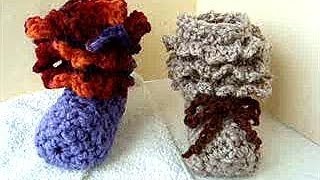 Crochet Ruffled CUFF Baby Booties how to baby booties pattern [upl. by Esenahs]