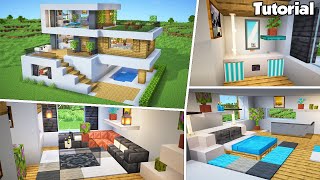 Minecraft Modern House 51 Interior Tutorial  How to Build  💡Material List in Description [upl. by Aibonez]