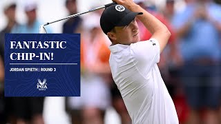 Jordan Spieth Makes an INCREDIBLE chip  2024 PGA Championship Round 3 [upl. by Oigroig16]