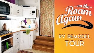 RV Remodel Tour family of 4 living in a Toy Hauler 5th Wheel [upl. by Lekzehcey390]