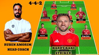 RUBEN AMORIM MANCHESTER UNITED NEW LINE UP WITH NEW STRIKER HARRY KANE TRANSFER RUMORS CONFIRMED 🔥 [upl. by Halley]