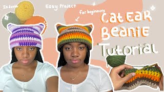 Crochet Cat Beanie Tutorial for Beginners  Easy Projects [upl. by Oralie]