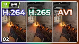 NVIDIA AV1 vs H265 vs H264 Quality Comparison  Multiple Bitrates 02 [upl. by Leimad469]